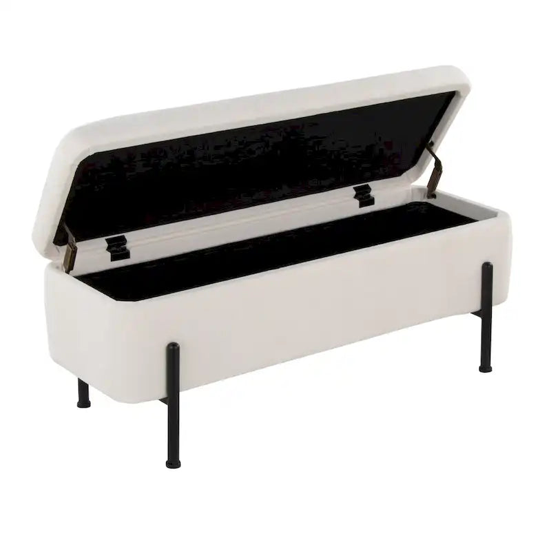 Banc de rangement capitonné avec couvercle à charnière — Tissu/Velours/Similicuir, Base noire/dorée, 1 place