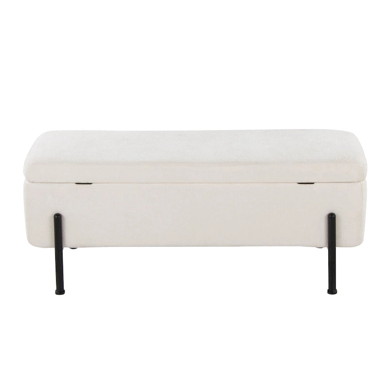 Banc de rangement capitonné avec couvercle à charnière — Tissu/Velours/Similicuir, Base noire/dorée, 1 place