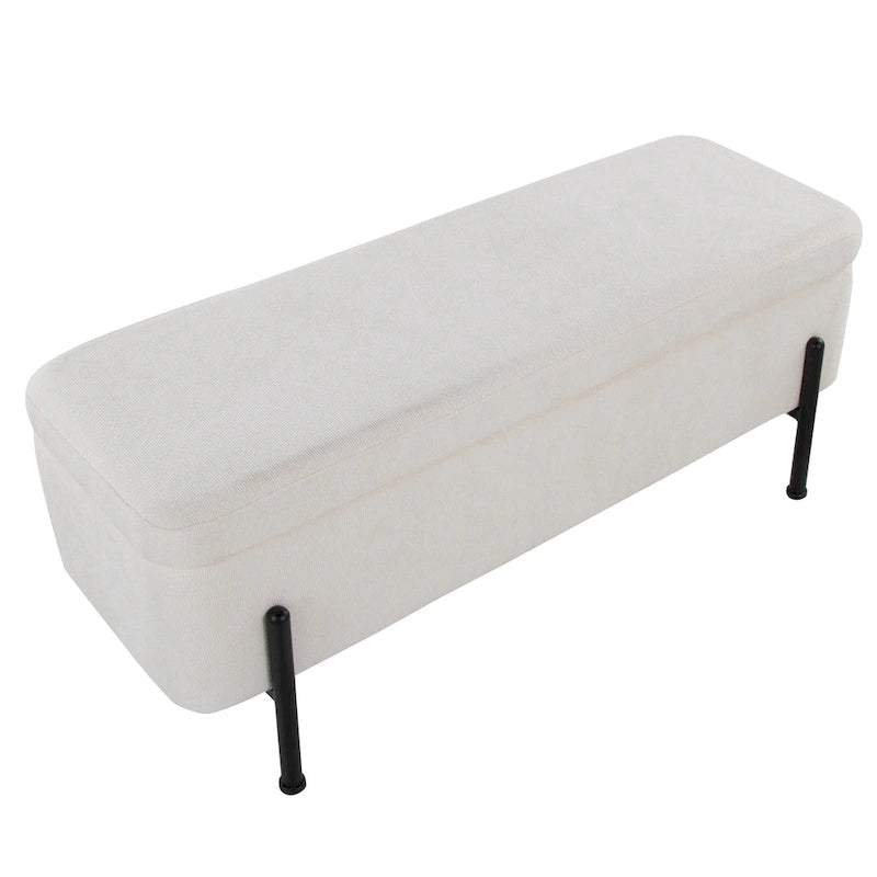 Banc de rangement capitonné avec couvercle à charnière — Tissu/Velours/Similicuir, Base noire/dorée, 1 place