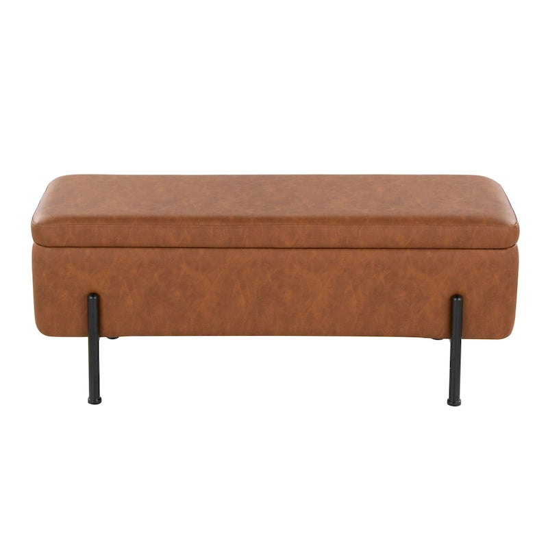 Banc de rangement capitonné avec couvercle à charnière — Tissu/Velours/Similicuir, Base noire/dorée, 1 place