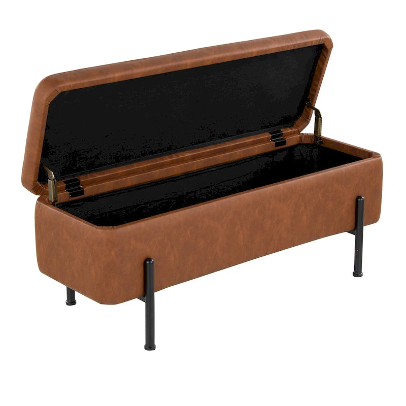 Banc de rangement capitonné avec couvercle à charnière — Tissu/Velours/Similicuir, Base noire/dorée, 1 place