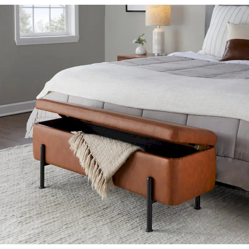 Banc de rangement capitonné avec couvercle à charnière — Tissu/Velours/Similicuir, Base noire/dorée, 1 place