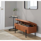 Banc de rangement capitonné avec couvercle à charnière — Tissu/Velours/Similicuir, Base noire/dorée, 1 place
