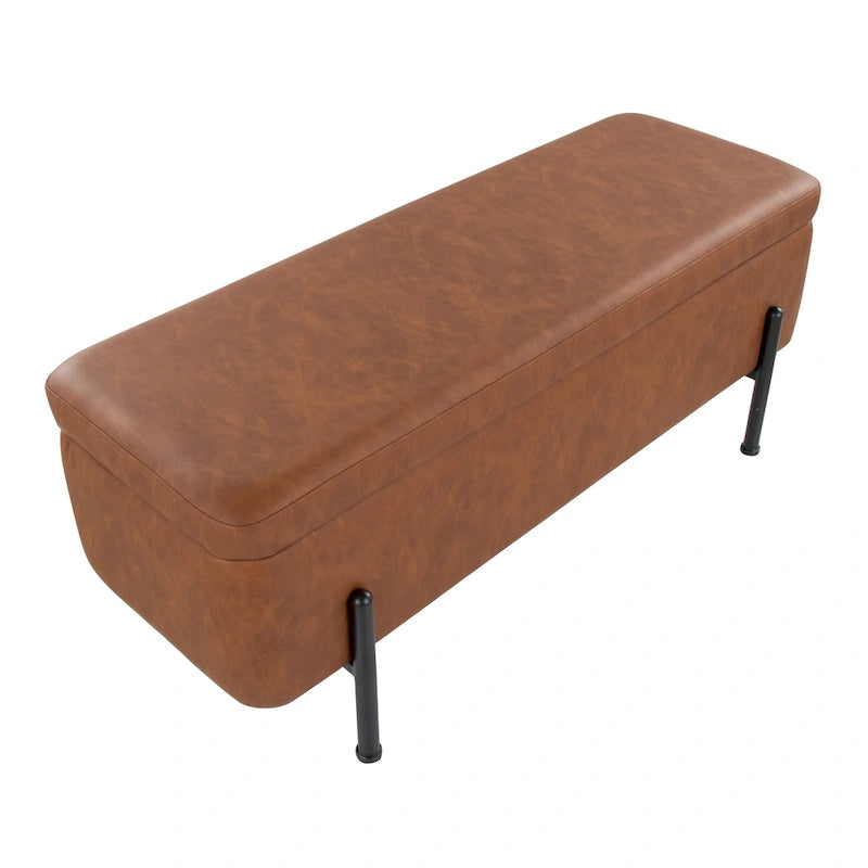 Banc de rangement capitonné avec couvercle à charnière — Tissu/Velours/Similicuir, Base noire/dorée, 1 place
