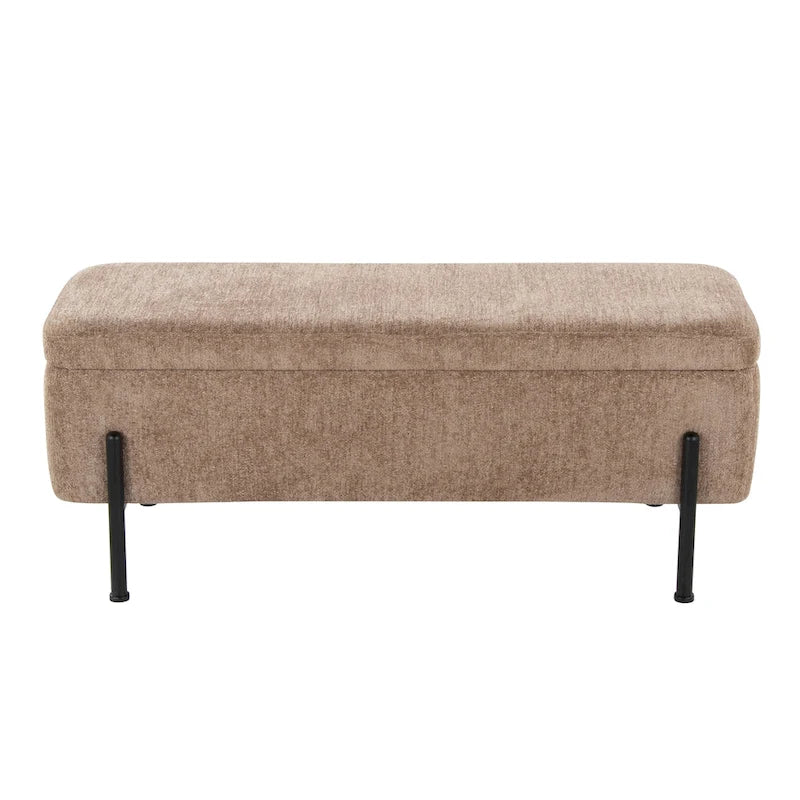 Banc de rangement capitonné avec couvercle à charnière — Tissu/Velours/Similicuir, Base noire/dorée, 1 place