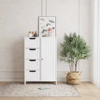 Meuble de rangement de salle de bain blanc autoportant à 4 tiroirs avec étagère réglable