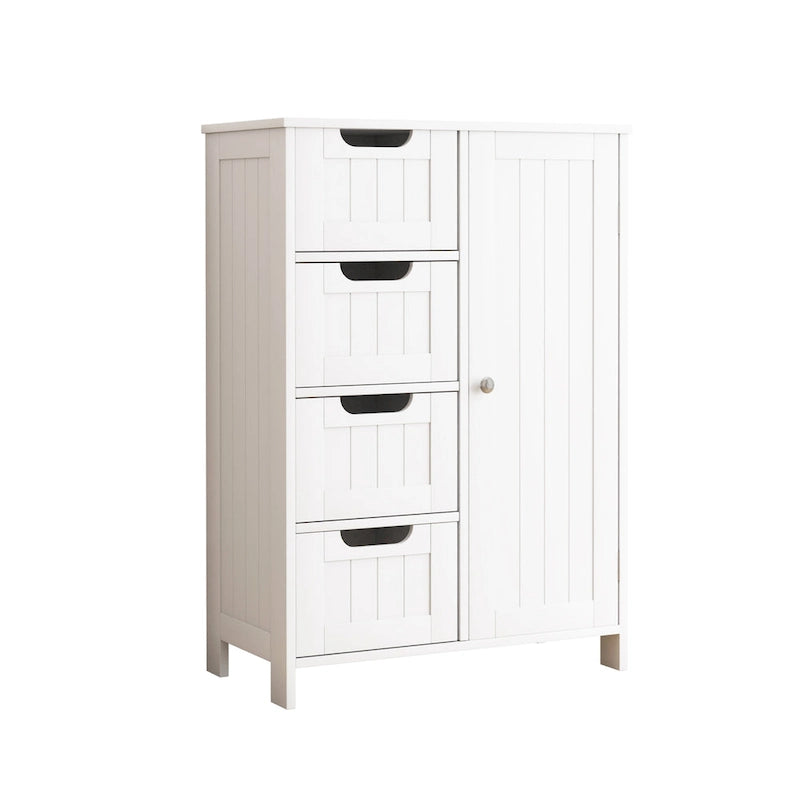 Meuble de rangement de salle de bain blanc autoportant à 4 tiroirs avec étagère réglable