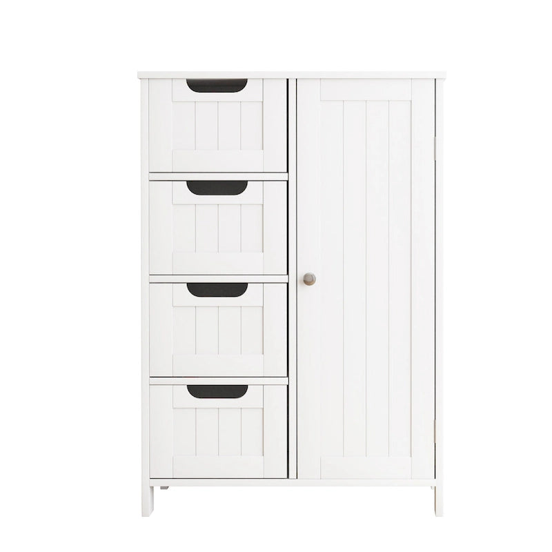 Meuble de rangement de salle de bain blanc autoportant à 4 tiroirs avec étagère réglable