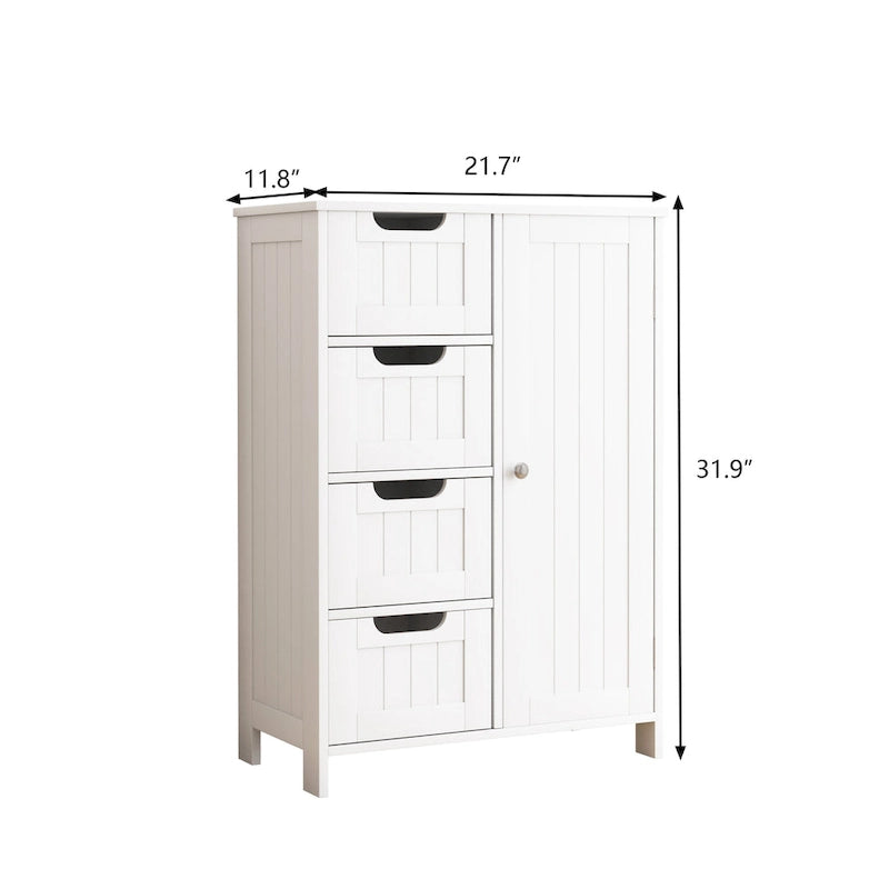 Meuble de rangement de salle de bain blanc autoportant à 4 tiroirs avec étagère réglable