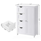 Meuble de rangement de salle de bain blanc autoportant à 4 tiroirs avec étagère réglable
