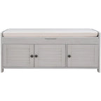 Banc de rangement avec coussin à portes persiennes, 2 places, gris / marine antique / blanc / expresso