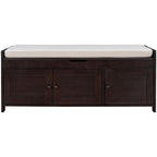 Banc de rangement avec coussin à portes persiennes, 2 places, gris / marine antique / blanc / expresso