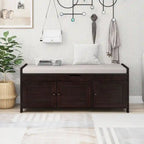 Banc de rangement avec coussin à portes persiennes, 2 places, gris / marine antique / blanc / expresso