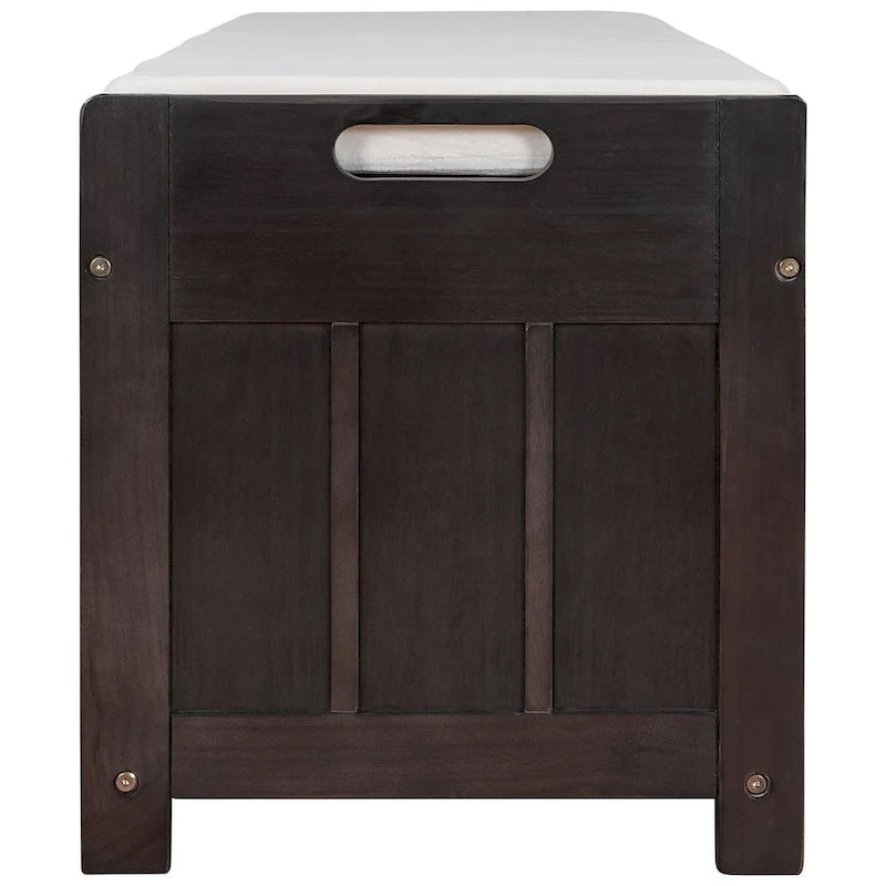 Banc de rangement avec coussin à portes persiennes, 2 places, gris / marine antique / blanc / expresso