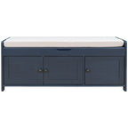 Banc de rangement avec coussin à portes persiennes, 2 places, gris / marine antique / blanc / expresso