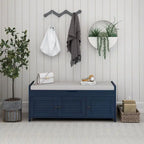 Banc de rangement avec coussin à portes persiennes, 2 places, gris / marine antique / blanc / expresso