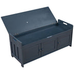 Banc de rangement avec coussin à portes persiennes, 2 places, gris / marine antique / blanc / expresso