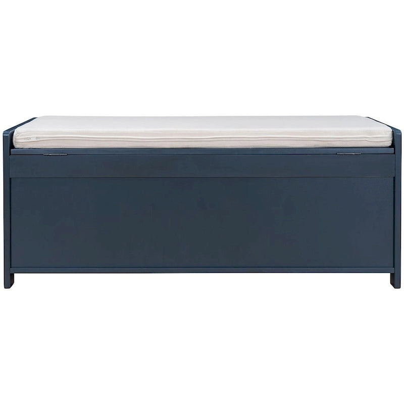 Banc de rangement avec coussin à portes persiennes, 2 places, gris / marine antique / blanc / expresso