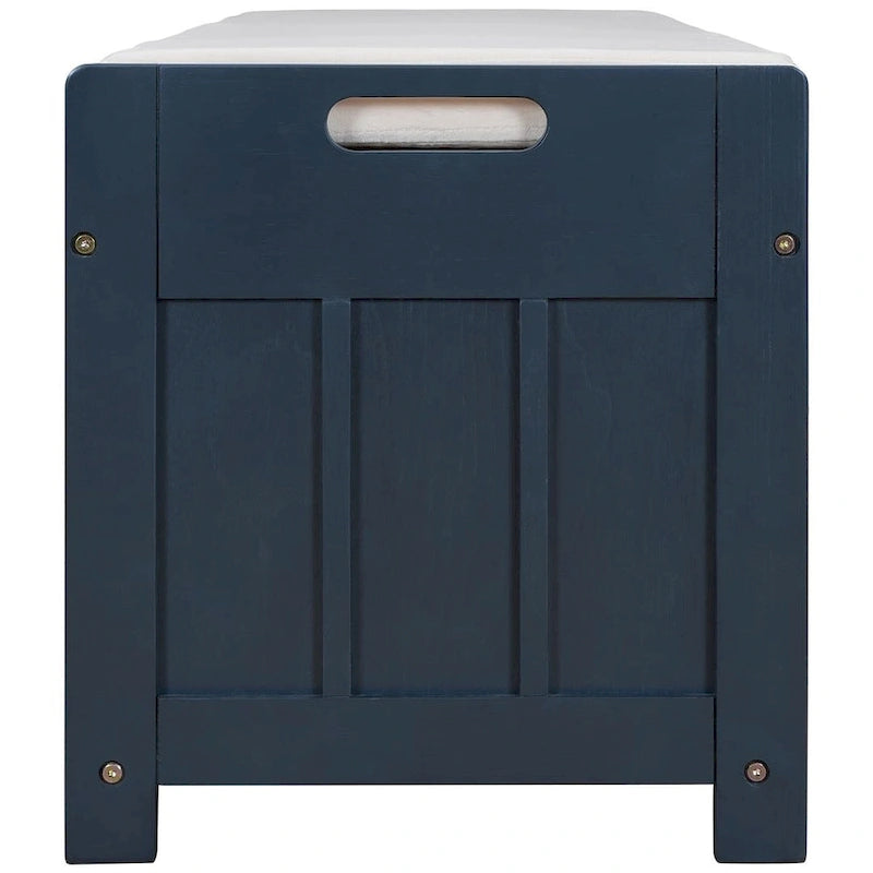 Banc de rangement avec coussin à portes persiennes, 2 places, gris / marine antique / blanc / expresso