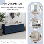 Banc de rangement avec coussin à portes persiennes, 2 places, gris / marine antique / blanc / expresso