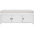 Banc de rangement avec coussin à portes persiennes, 2 places, gris / marine antique / blanc / expresso