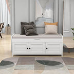 Banc de rangement avec coussin à portes persiennes, 2 places, gris / marine antique / blanc / expresso