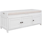 Banc de rangement avec coussin à portes persiennes, 2 places, gris / marine antique / blanc / expresso