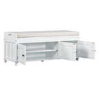 Banc de rangement avec coussin à portes persiennes, 2 places, gris / marine antique / blanc / expresso