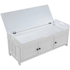 Banc de rangement avec coussin à portes persiennes, 2 places, gris / marine antique / blanc / expresso