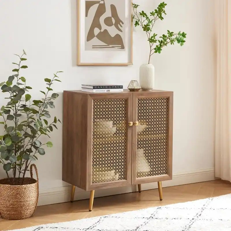 Buffet Armoire de rangement en bois Chêne rustique / Noir / Blanc, 30,8 po L
