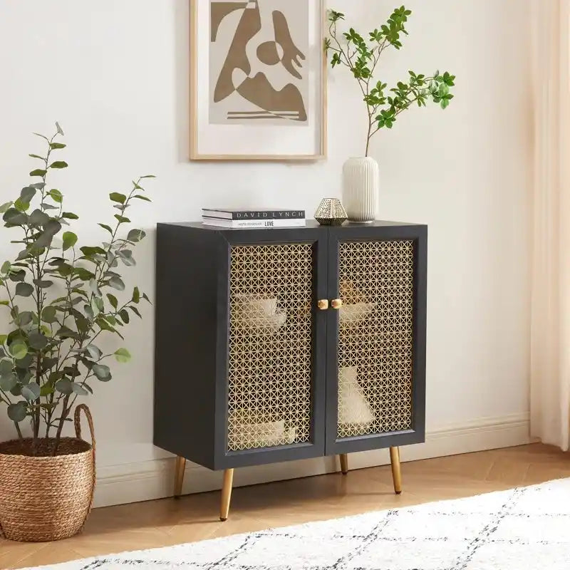 Buffet Armoire de rangement en bois Chêne rustique / Noir / Blanc, 30,8 po L