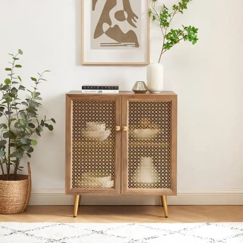 Buffet Armoire de rangement en bois Chêne rustique / Noir / Blanc, 30,8 po L
