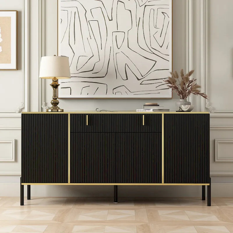 Buffet moderne 4 portes noir/doré et blanc/doré