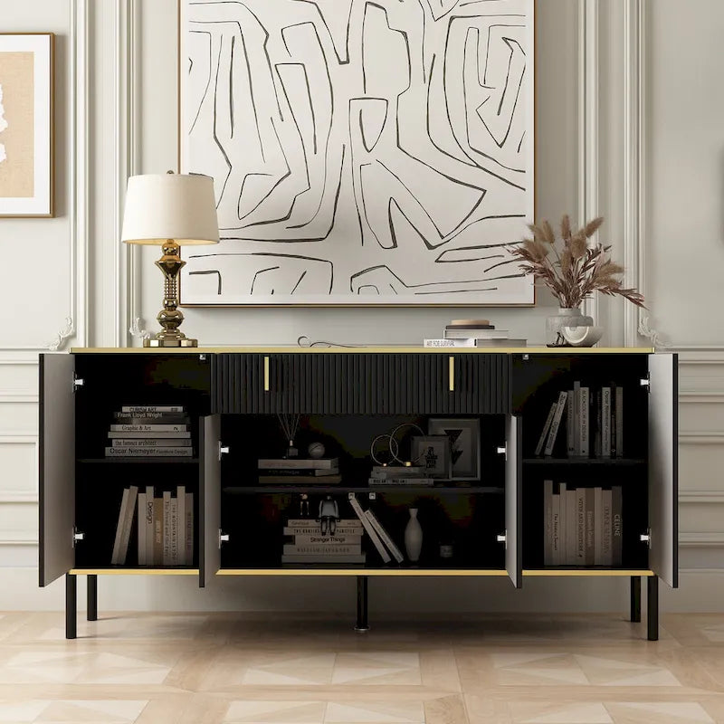 Buffet moderne 4 portes noir/doré et blanc/doré