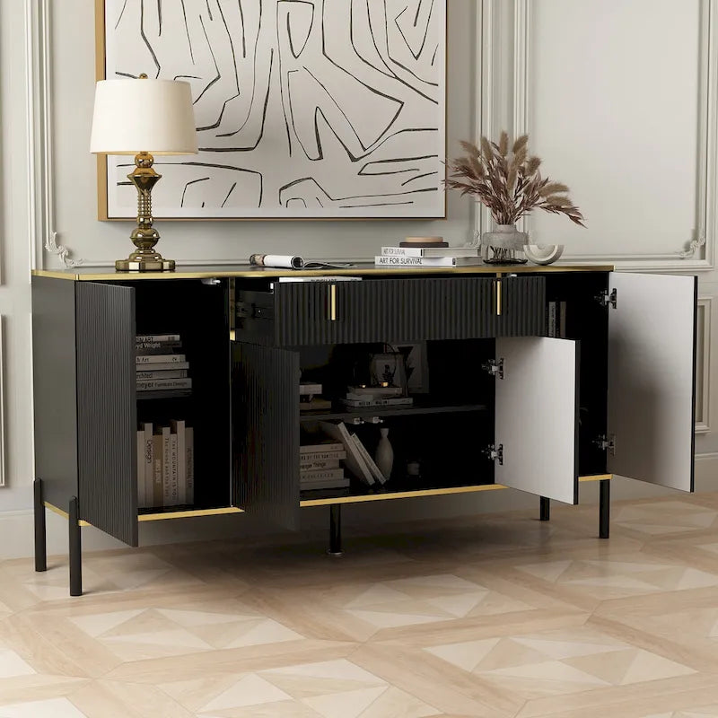 Buffet moderne 4 portes noir/doré et blanc/doré