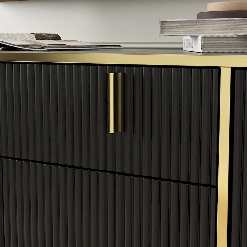 Buffet moderne 4 portes noir/doré et blanc/doré