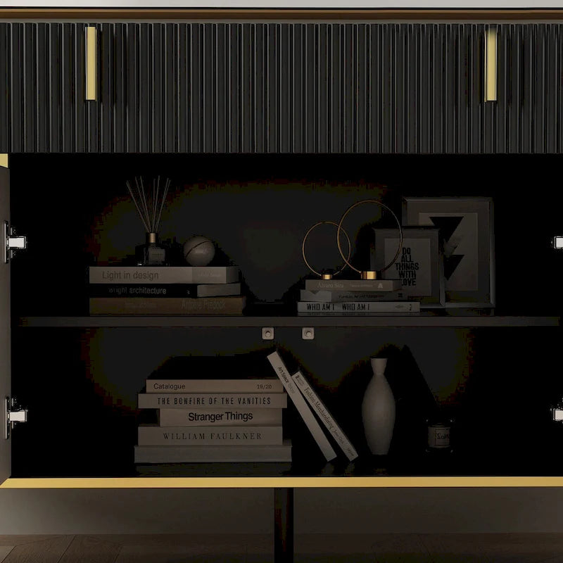 Buffet moderne 4 portes noir/doré et blanc/doré