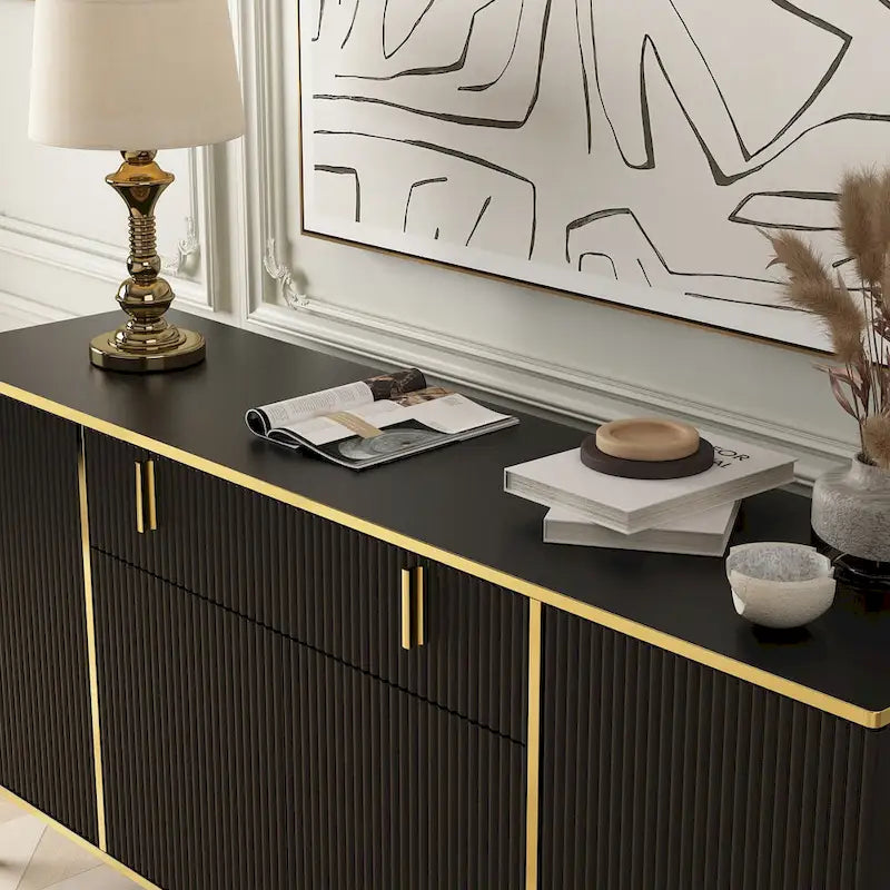 Buffet moderne 4 portes noir/doré et blanc/doré