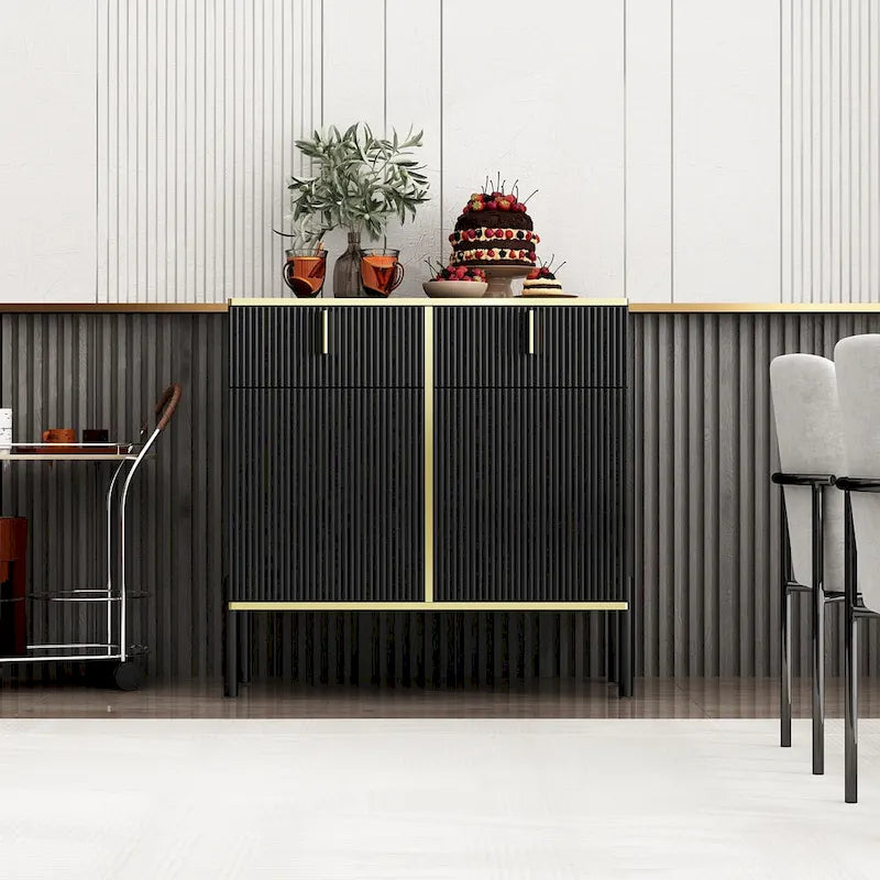 Buffet moderne 4 portes noir/doré et blanc/doré