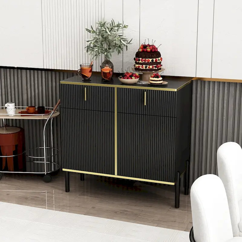 Buffet moderne 4 portes noir/doré et blanc/doré