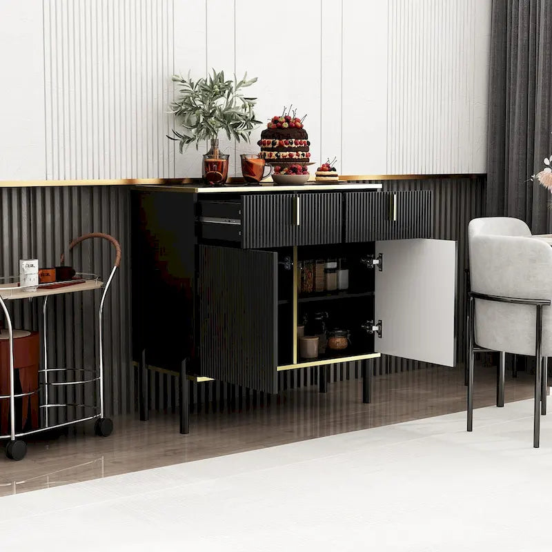Buffet moderne 4 portes noir/doré et blanc/doré