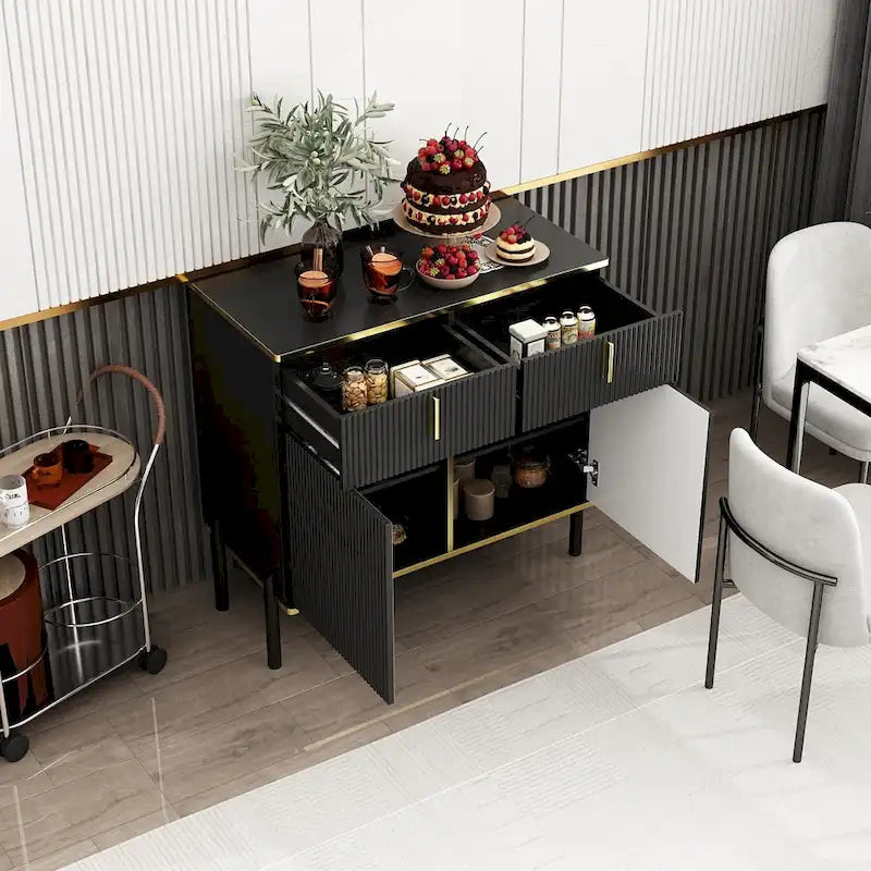 Buffet moderne 4 portes noir/doré et blanc/doré