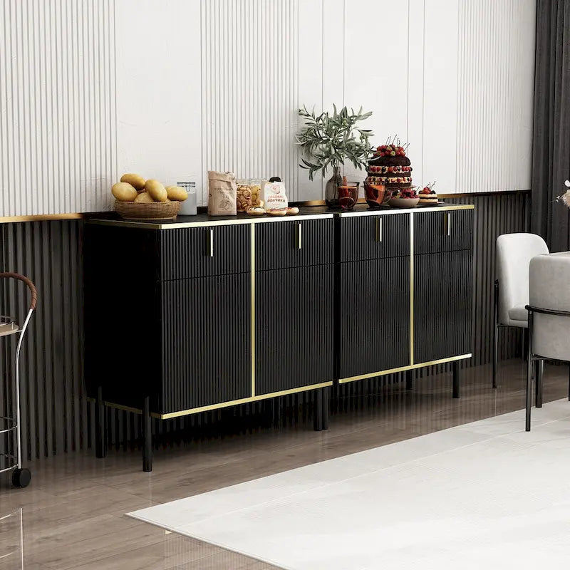 Buffet moderne 4 portes noir/doré et blanc/doré