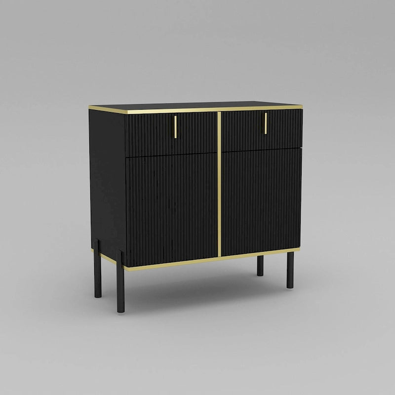 Buffet moderne 4 portes noir/doré et blanc/doré