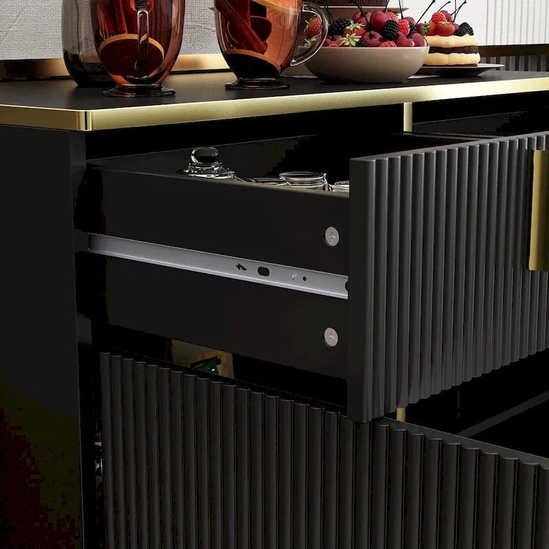 Buffet moderne 4 portes noir/doré et blanc/doré