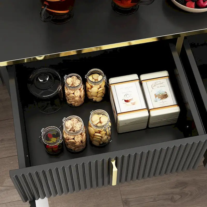 Buffet moderne 4 portes noir/doré et blanc/doré