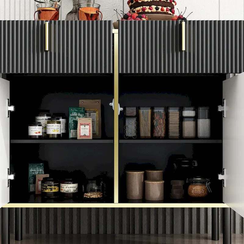 Buffet moderne 4 portes noir/doré et blanc/doré