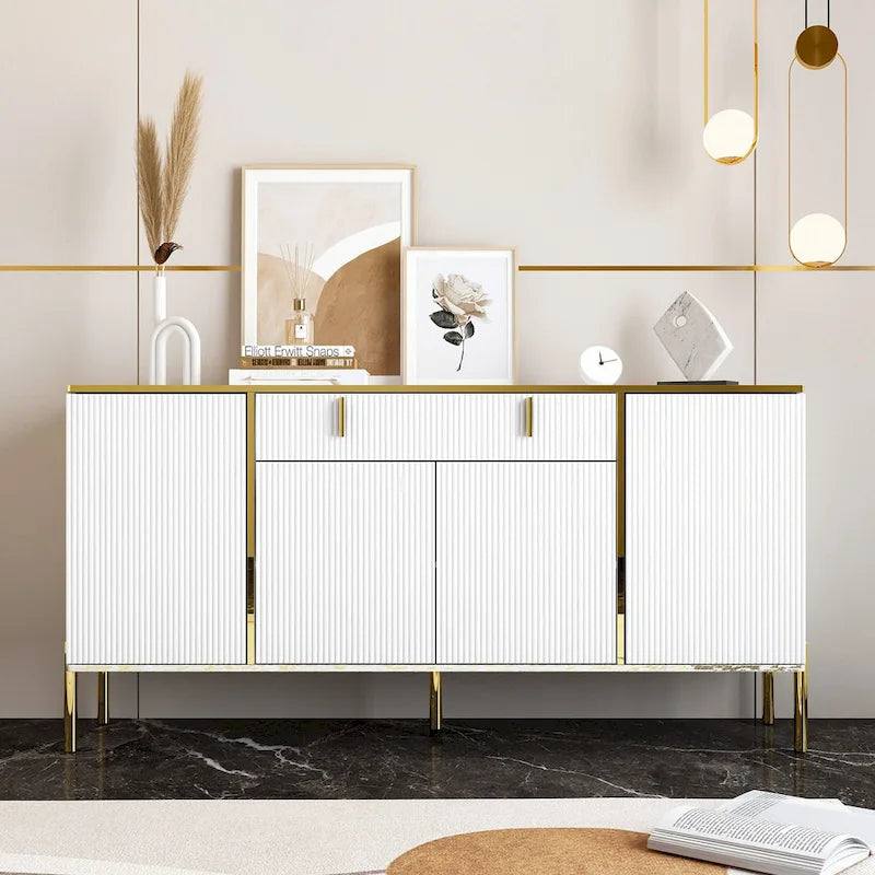 Buffet moderne 4 portes noir/doré et blanc/doré