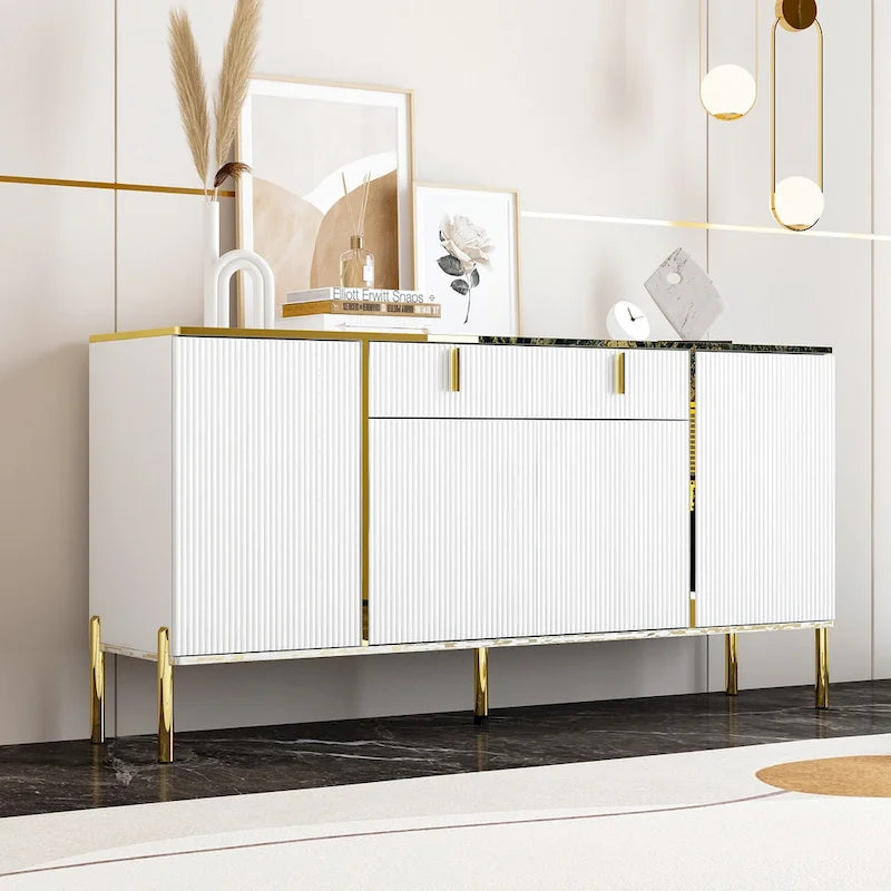 Buffet moderne 4 portes noir/doré et blanc/doré
