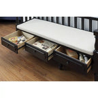 Banc de rangement 3 tiroirs rembourré en tissu style Ferme Noyer / Naturel / Blanc — 1 place